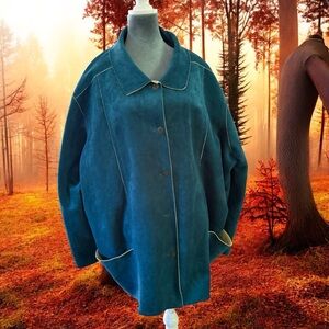 Alfred Dunner Blue Teddy Jacket with White Trim